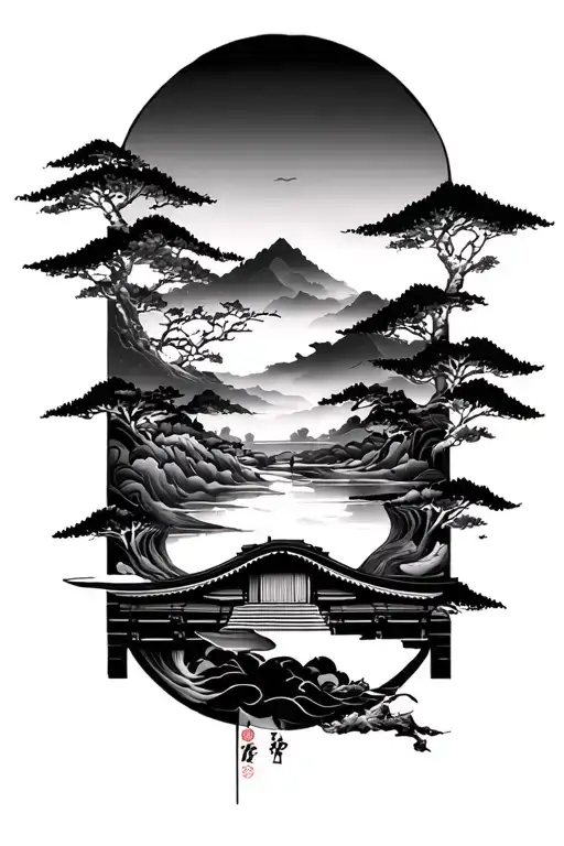 Japanese Style Background Tatoo With Samarai