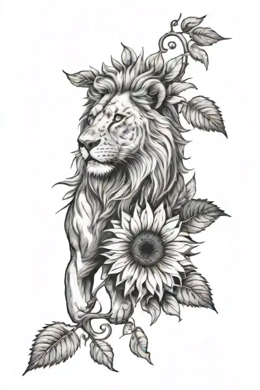 Lion And Sunflower