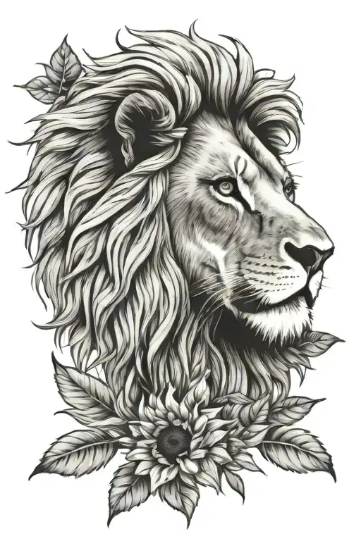 Lion And Sunflower