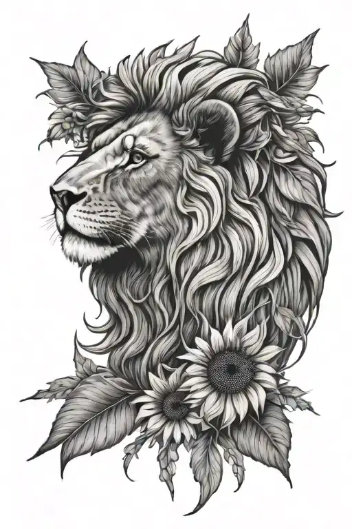 Lion And Sunflower
