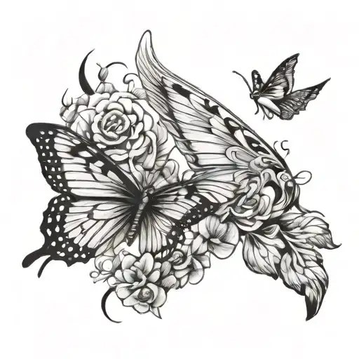 Butterfly And Bird Flying Away