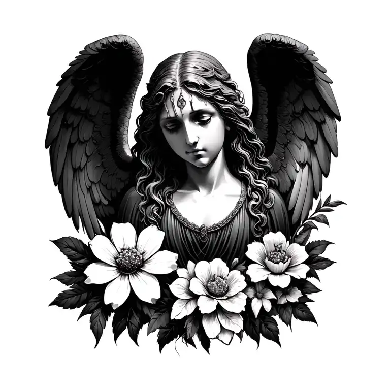 Weeping Angel And Flower Blooming