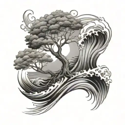 Tree Of Life Wind Blowing Wave Crashing Ocean Waves