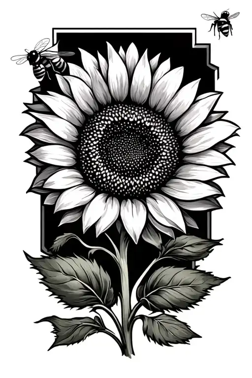 Sunflower With A Bee Perched