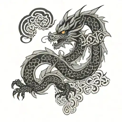 Dragon And Japanese Patterns Inspired