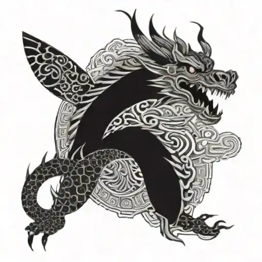 Dragon And Japanese Patterns Inspired Tattoo Featuring