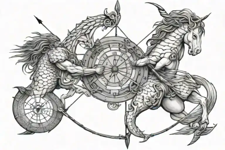 Two Sagittarius Archers With Pisces Fish In The Middle