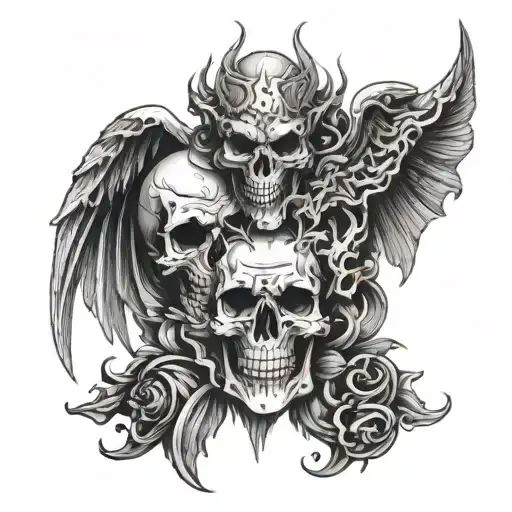 Skull And Demon Half Angel