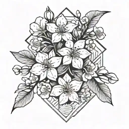 Geometric Line And Cherry Blossoms