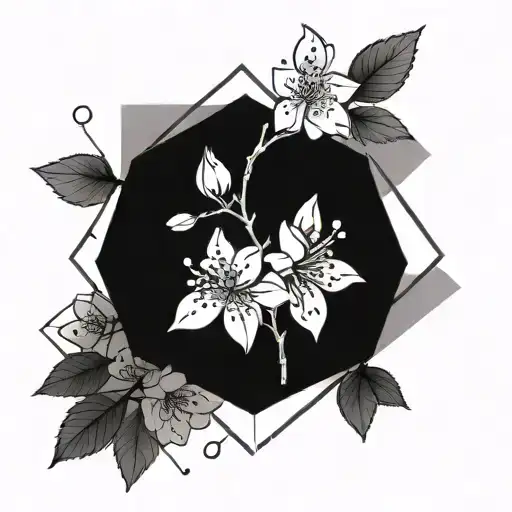 Geometric Line And Cherry Blossoms