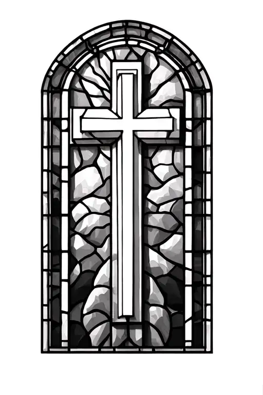 Stained Glass Window Cathedral Stained Glass With Cross Only Black And White