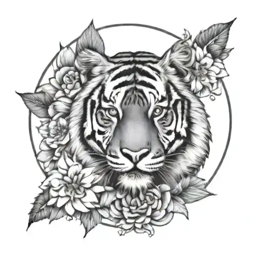 Tiger Flowers Mandala Design Incorporating