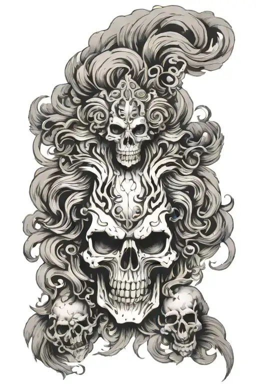 Skull Under Lion In Smoke Coming Out Of Its