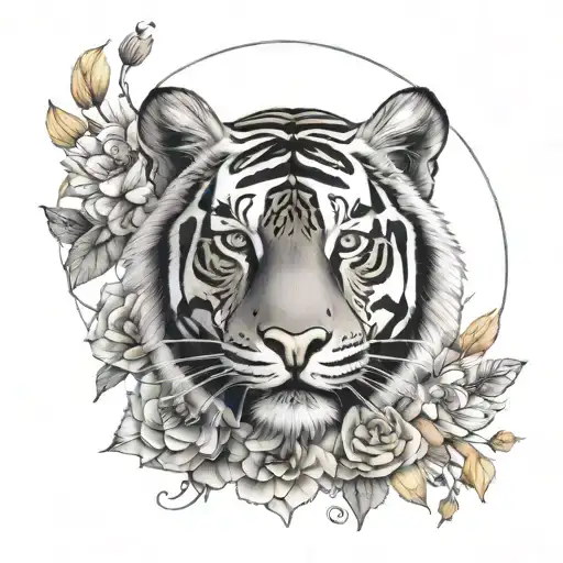 Tiger Flowers Mandala Design Incorporating