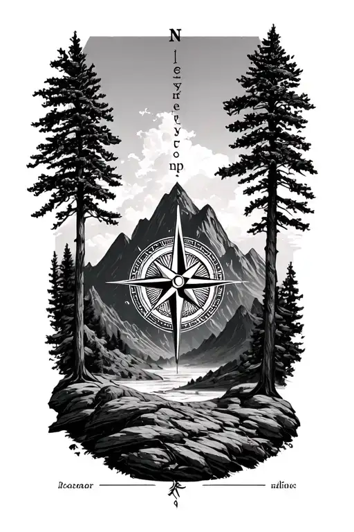 Trees Mountains Compass Rose Intertwined With A Quote