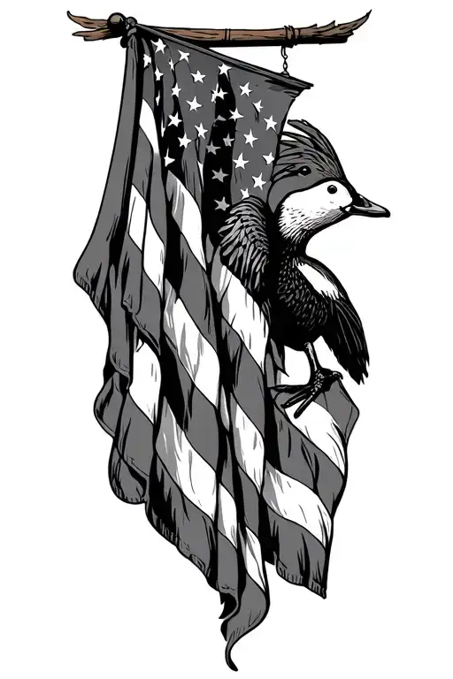 Hanging American Flag With Ducks Unlimited Logo
