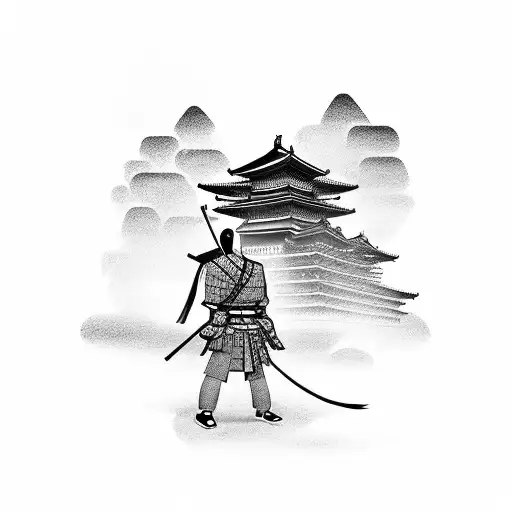 Samurai With A Building In The Background