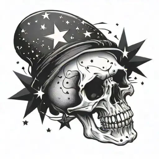 Skull Surrounded By Stars Coming