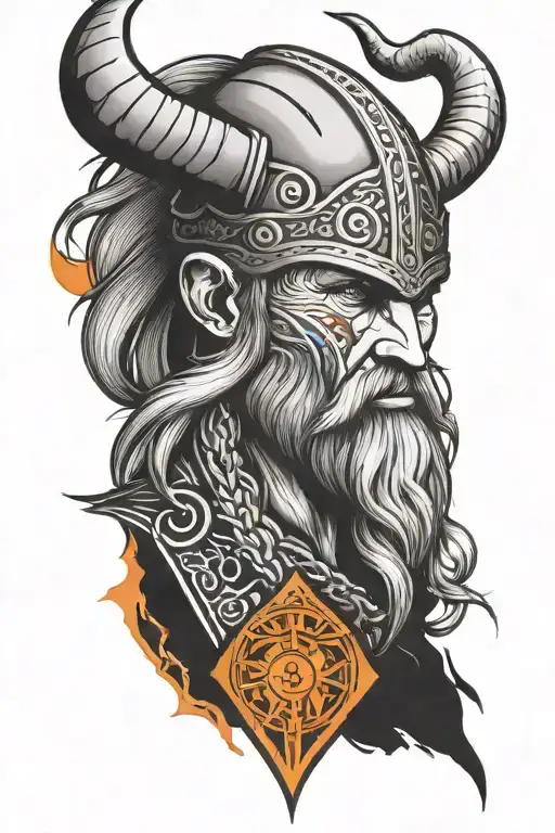 Simple Viking Sleeve Black And White With Touch Of Orange Colour