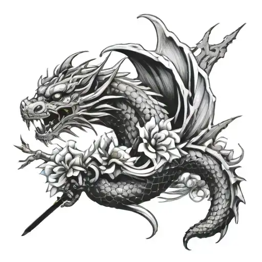 Katana Blossom Dragon Intertwined