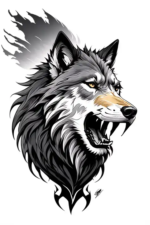 Half Roaring Lion And Wolf