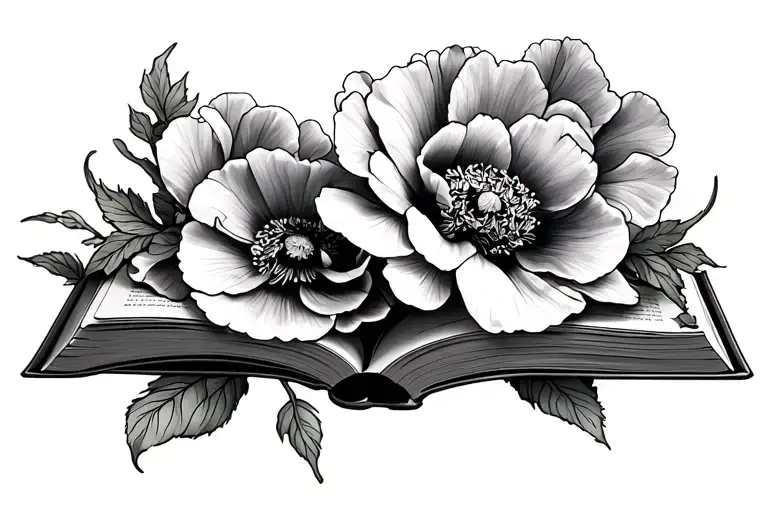 Peony And Poppies On Book Open