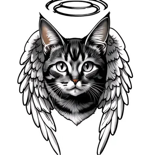 Cat Tattoo With Angel Wings Halo And Is Design For Veterinarian