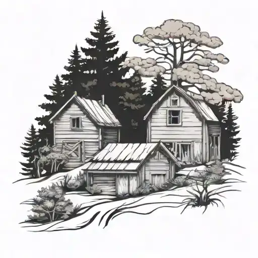 3 Barns And Pine Tree