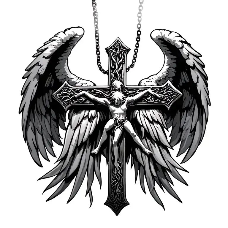 Fallen Angel On A Cross Necklace