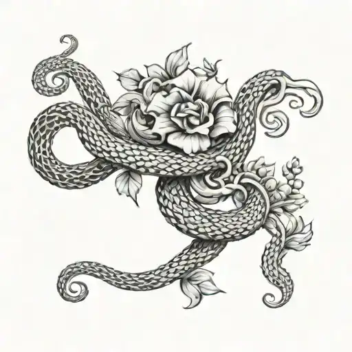 Flowers Wrapped Water Flowing Snakes Entwined