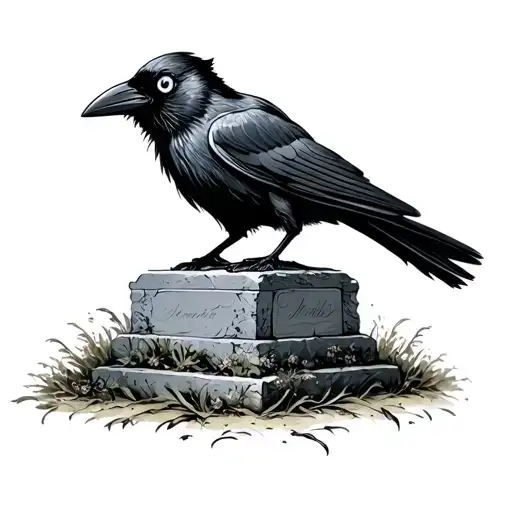 A Crow With 3 Eyes Sitting On Top Of A Tombstone