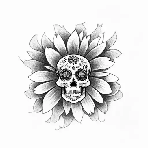 Day Of The Dead With Sugar Skulls And A Daisy