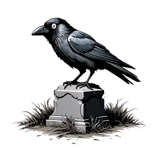 A Crow With 3 Eyes Sitting On Top Of A Tombstone