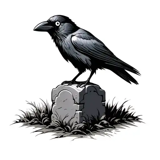 A Crow With 3 Eyes Sitting On Top Of A Tombstone