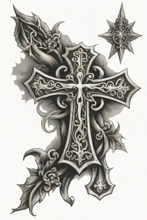 Roman Numerals And Cross Tattoo Design