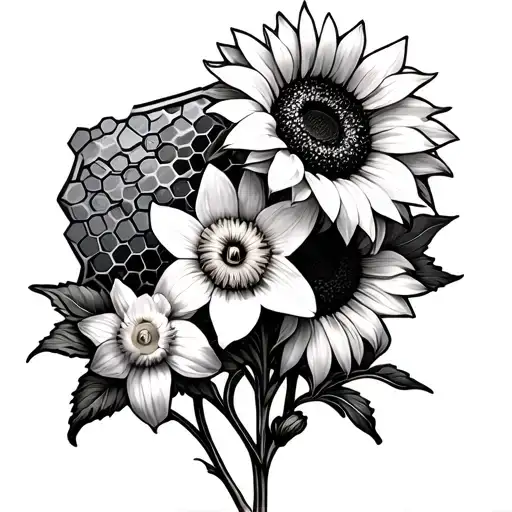 Honeycomb And Sunflower And Daffodil