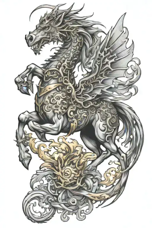 Wood Horse And Gold Dragon Wrapped