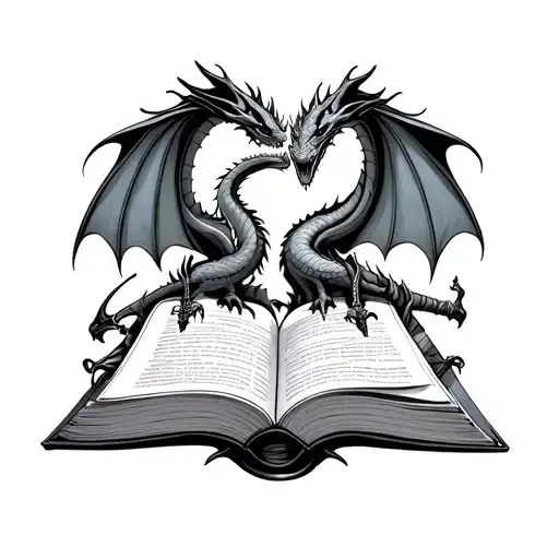 An Open Book With Dragons And Swords Coming Out