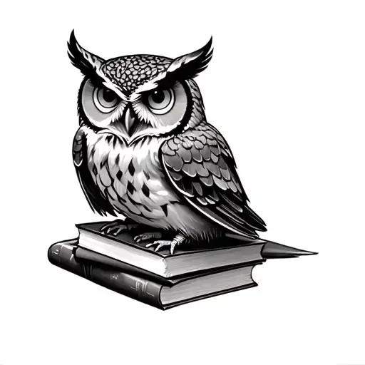 An Owl With Monokel Sitting On A Pile Of Books