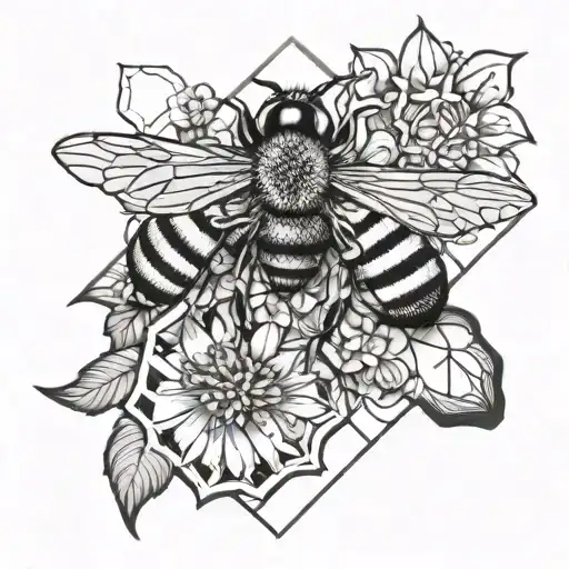 Flower And Bee Honeycomb Surrounded