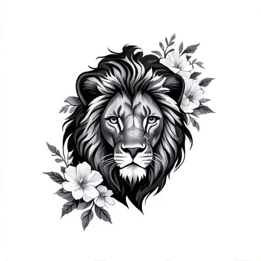 Lion And Flowers