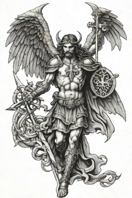 Saint Micheal Slaying The Devil And A Beautiful Cross