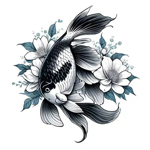 Koi Fish Swimming With Flowers