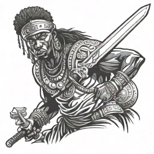 African Warrior Wielding A Sword