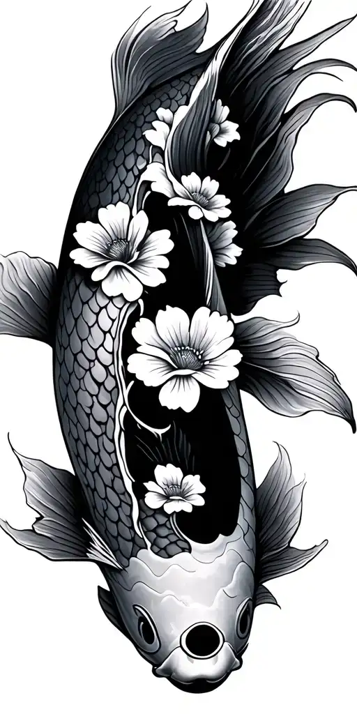 Koi Fish With Flowers