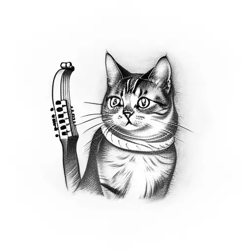 A Tattoo Of A Cat Playing A Guitar