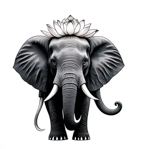 Elephant With Lotus Flower