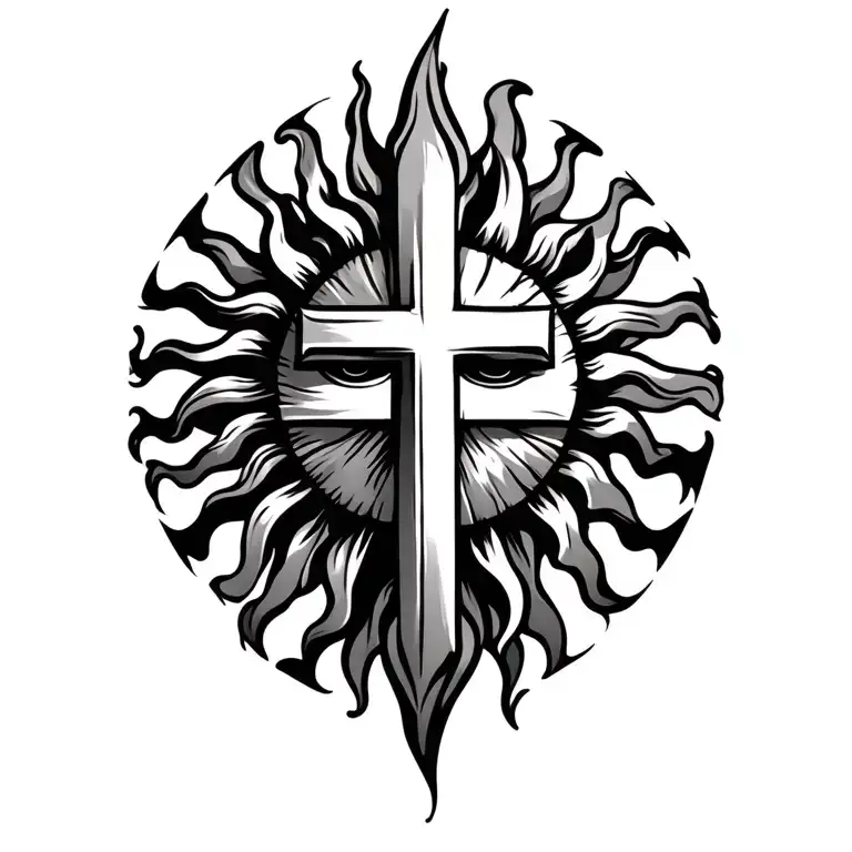 Sun With Cross Inside Tribal