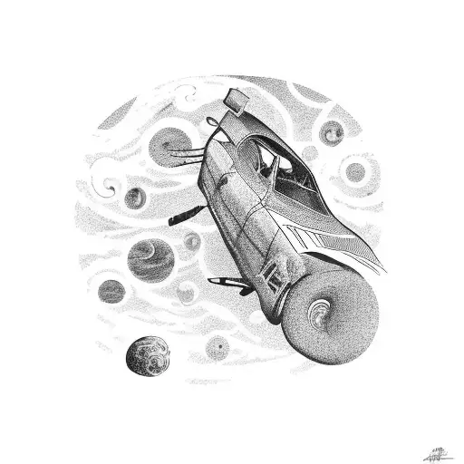 A Classic Car Driving Through A Starry Night Sky