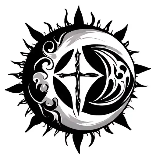 Sun And Moon With Cross Tribal